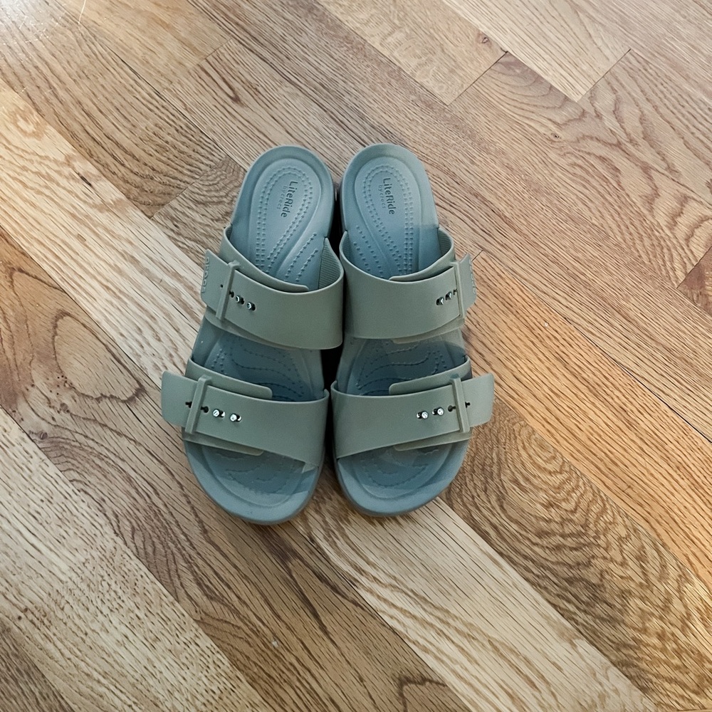 Crocs Brooklyn Buckle Low Wedge Platforms